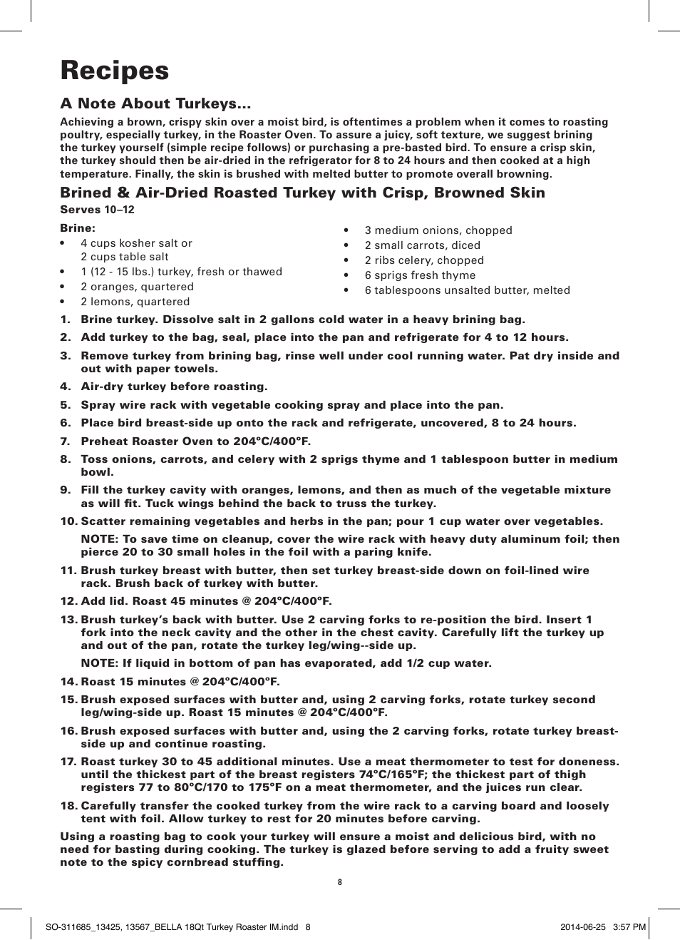Recipes | BELLA 13567 18QT Turkey Roaster User Manual | Page 10 / 34