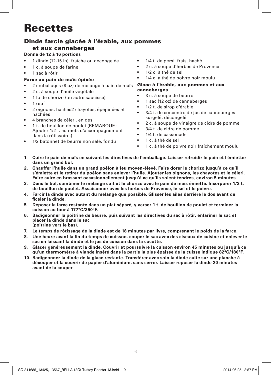 Recettes | BELLA 13567 18QT Turkey Roaster User Manual | Page 21 / 34