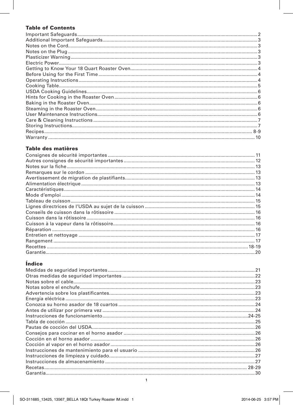 BELLA 13567 18QT Turkey Roaster User Manual | Page 3 / 34