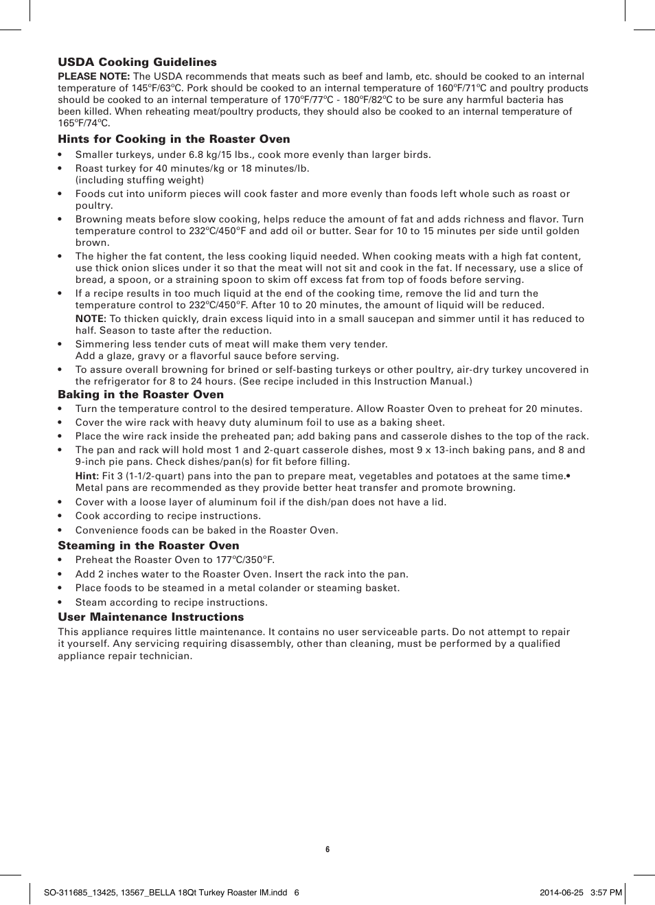 BELLA 13567 18QT Turkey Roaster User Manual | Page 8 / 34