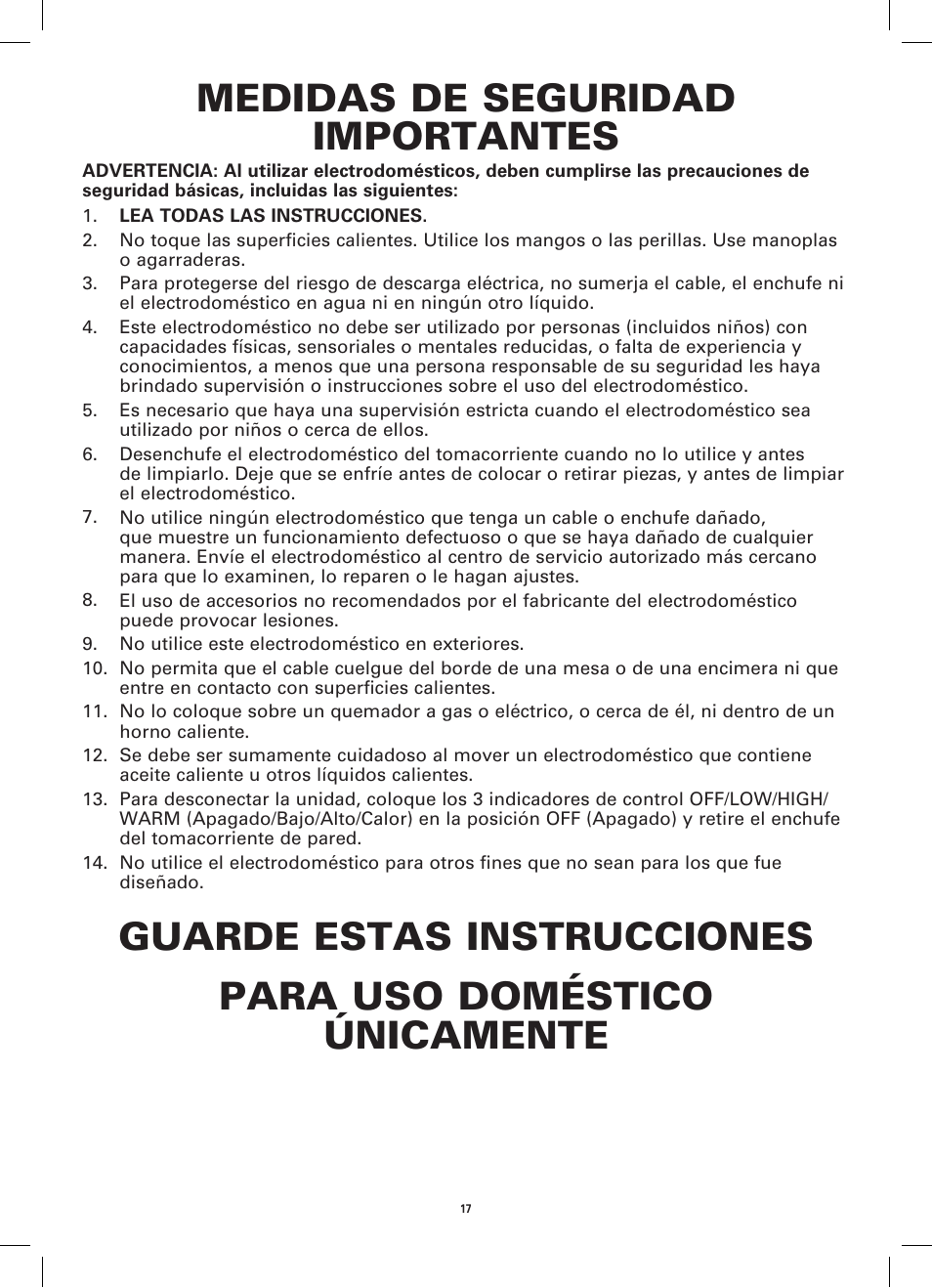 Medidas de seguridad importantes | BELLA 13697 Cordless Warming Tray User Manual | Page 19 / 28