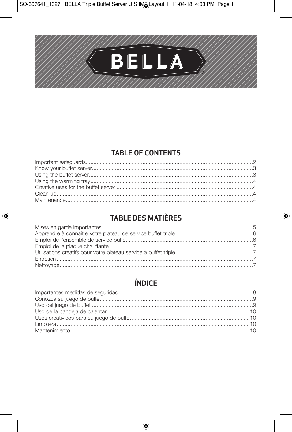 BELLA 13271 2.5 QT Triple Buffet Server and Warming Tray User Manual | Page 2 / 11