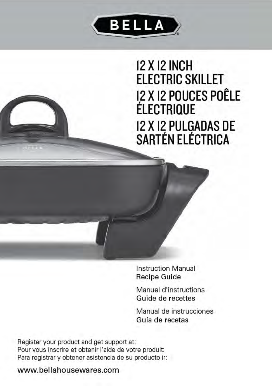 BELLA 13820 12 X 12 Electric Skillet User Manual | 26 pages