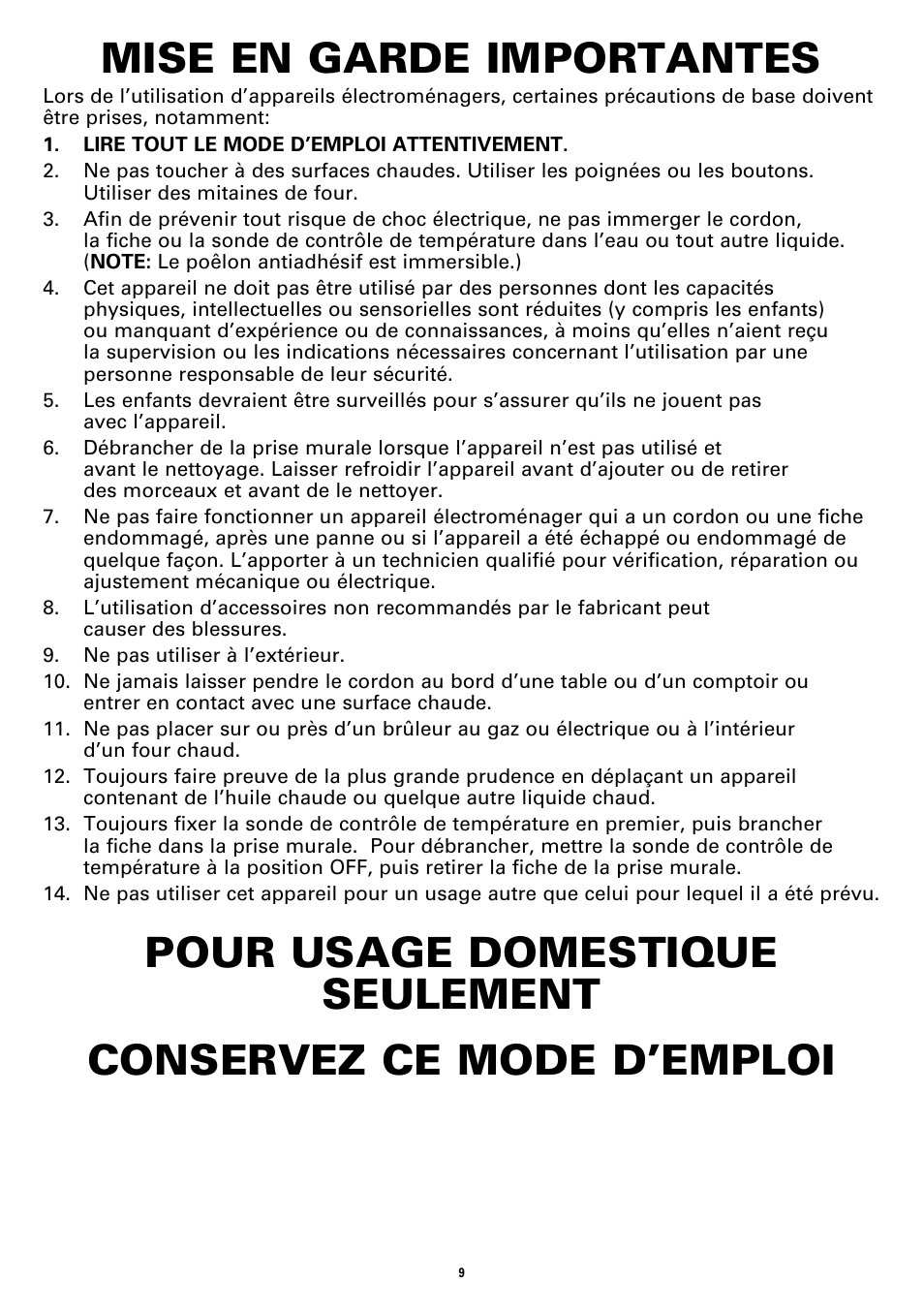 Mise en garde importantes | BELLA 13820 12 X 12 Electric Skillet User Manual | Page 11 / 26