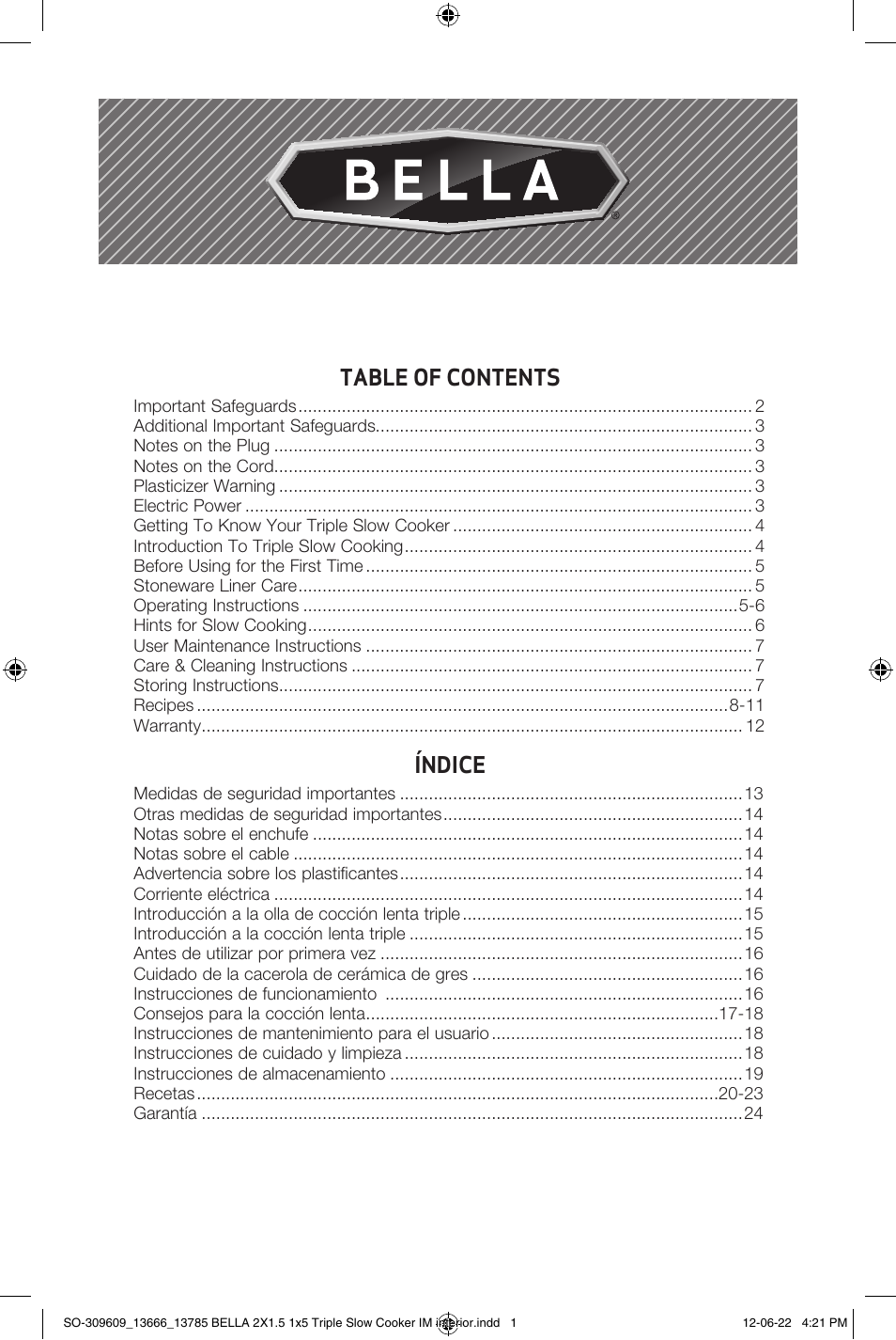 BELLA 13785 Multi-Size Triple Slow Cooker User Manual | Page 3 / 26