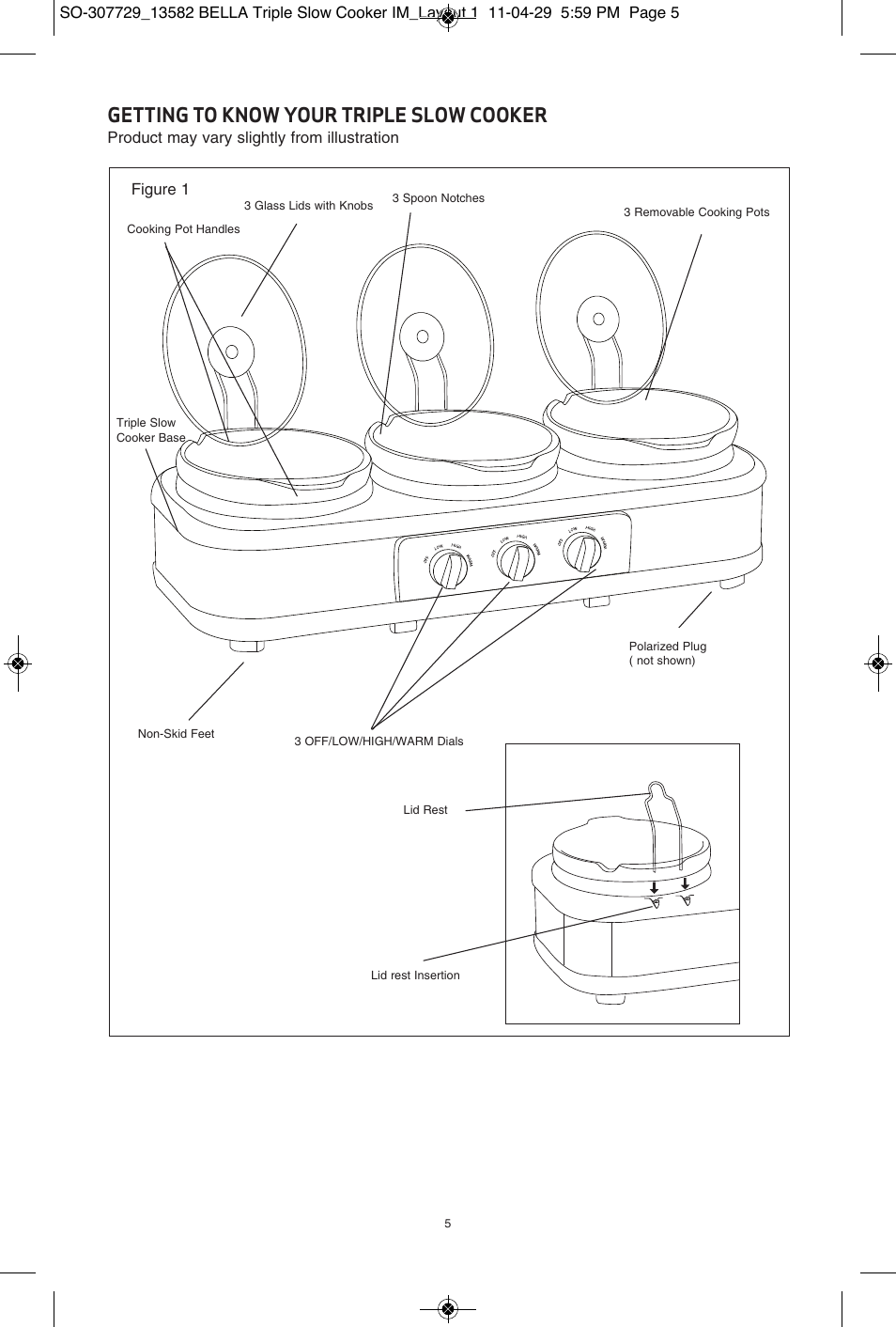 Getting to know your triple slow cooker | BELLA 13582 3X1.5QT Oval Triple Slow Cooker with Lid Rests User Manual | Page 43 / 75