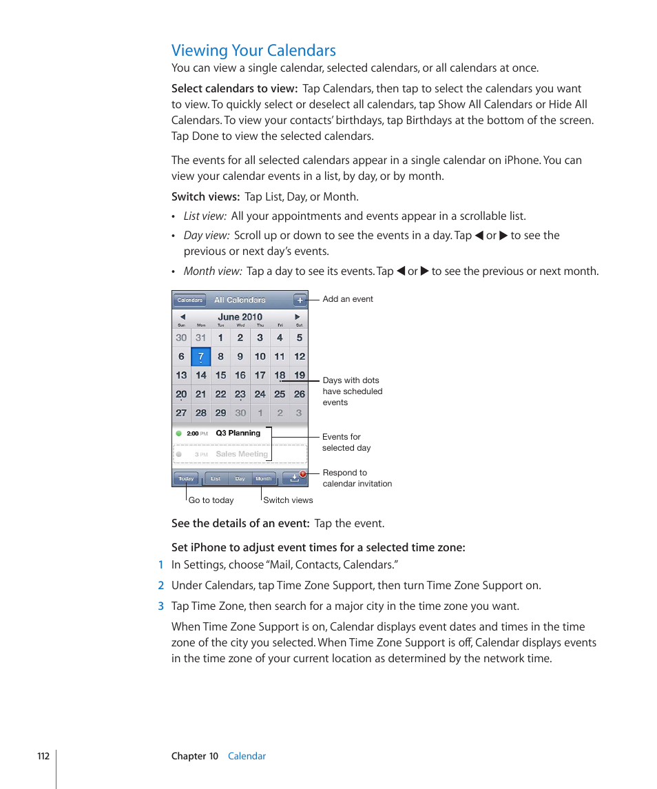 Viewing your calendars, 112 viewing your calendars | Apple iPhone 4G User Manual | Page 112 / 274