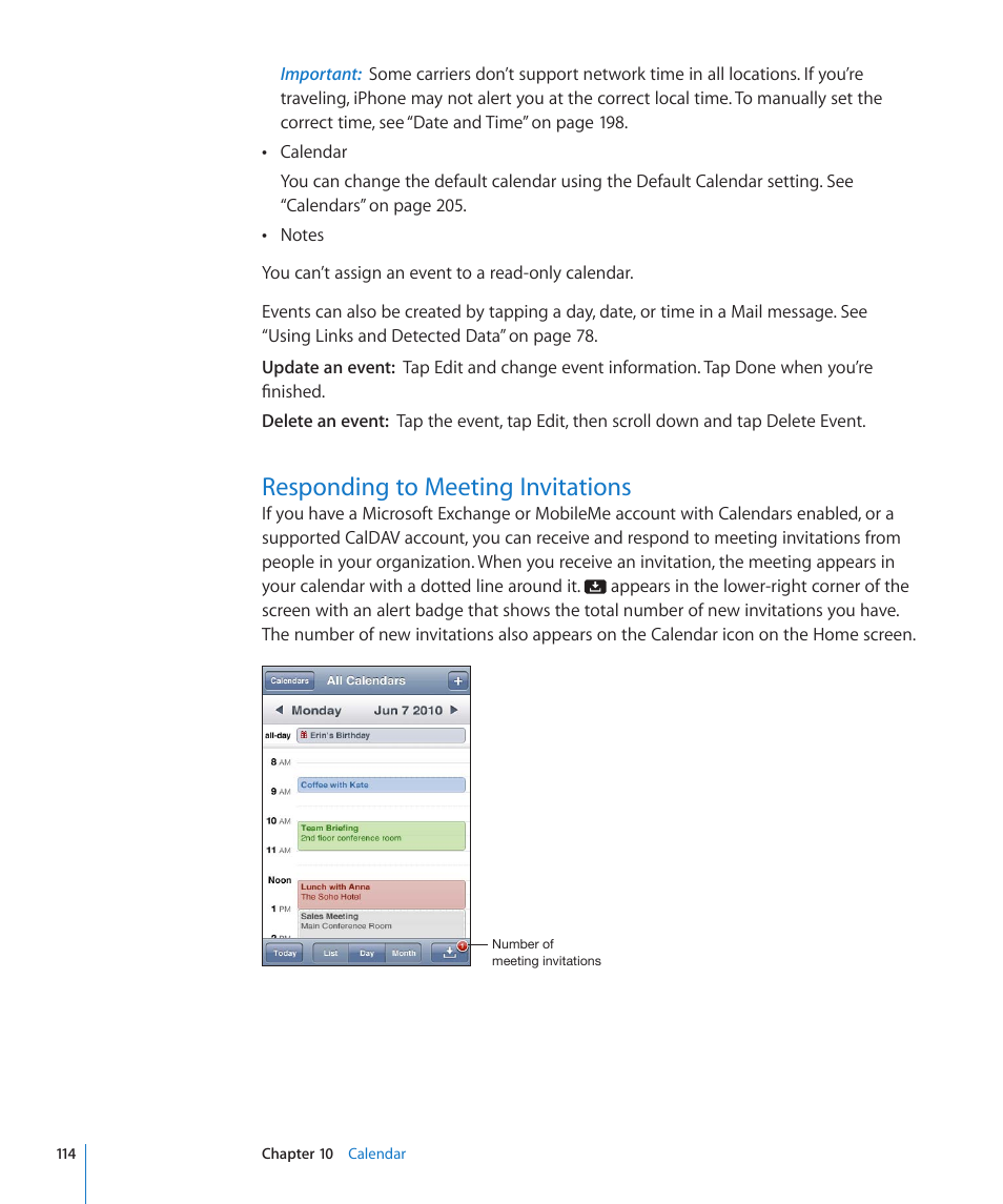 Responding to meeting invitations, 114 responding to meeting invitations | Apple iPhone 4G User Manual | Page 114 / 274