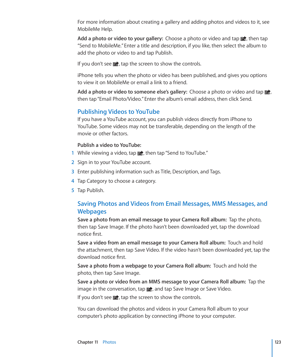 Publishing videos to youtube | Apple iPhone 4G User Manual | Page 123 / 274