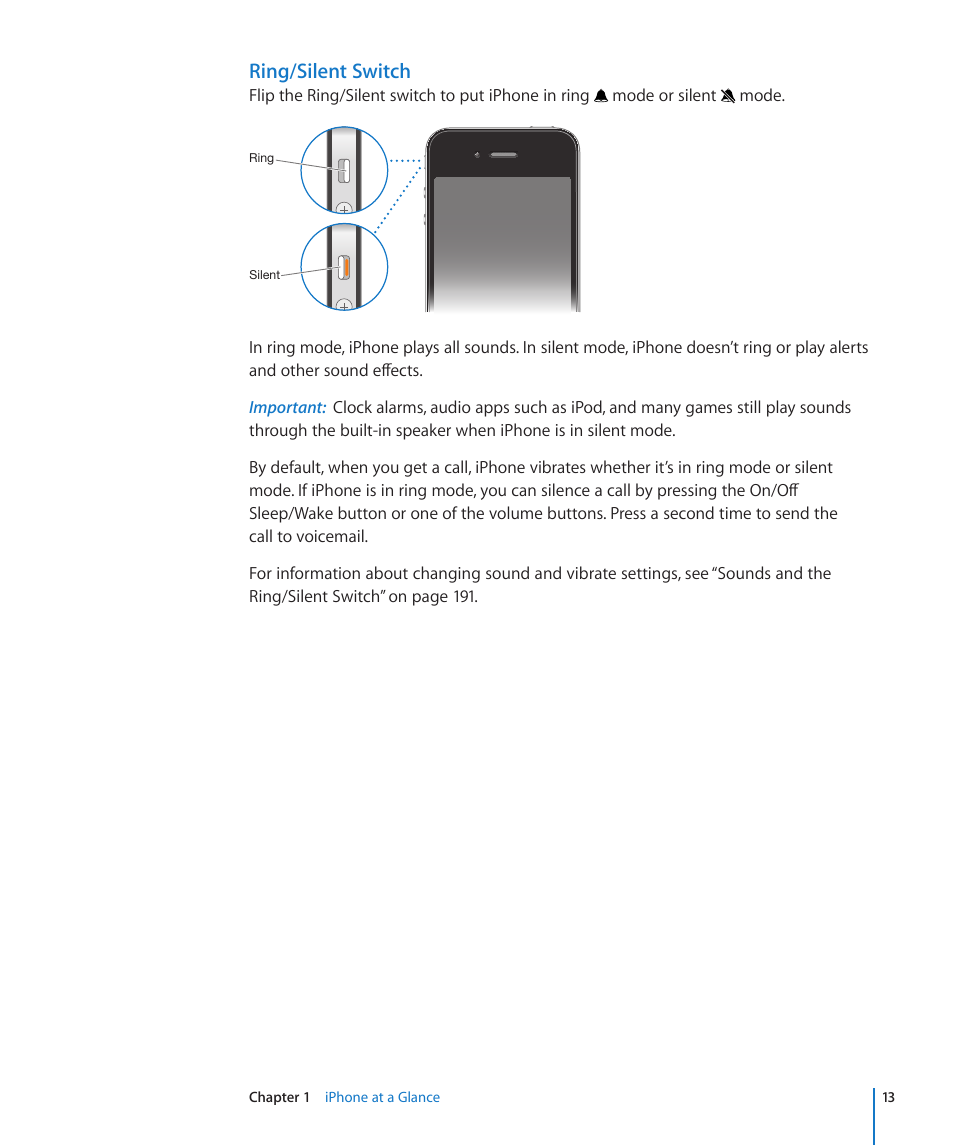 Ring/silent switch | Apple iPhone 4G User Manual | Page 13 / 274