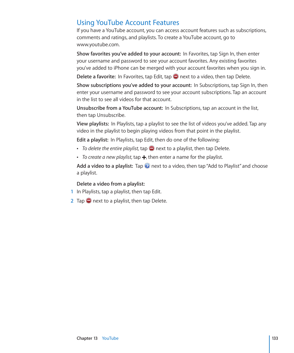 Using youtube account features, 133 using youtube account features | Apple iPhone 4G User Manual | Page 133 / 274