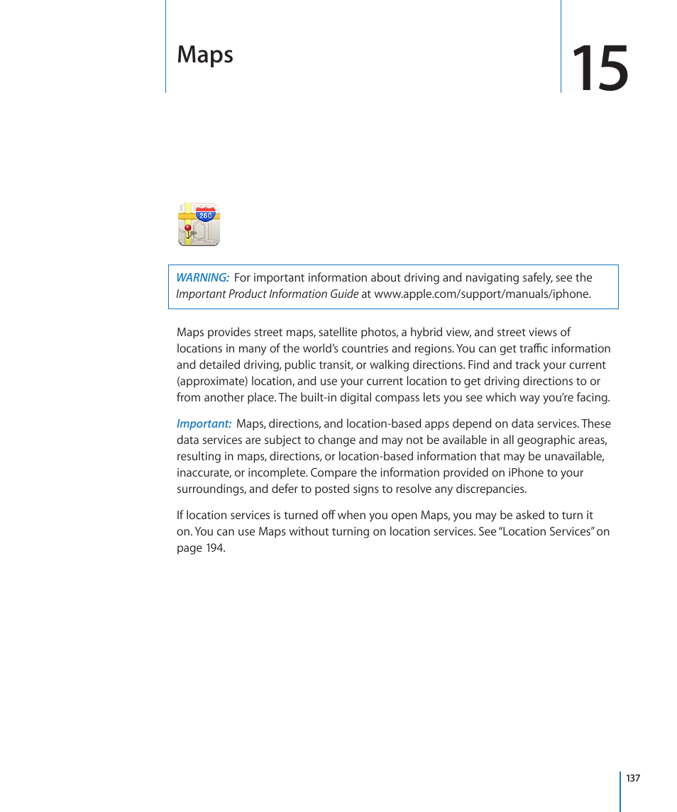 Chapter 15: maps, Maps | Apple iPhone 4G User Manual | Page 137 / 274