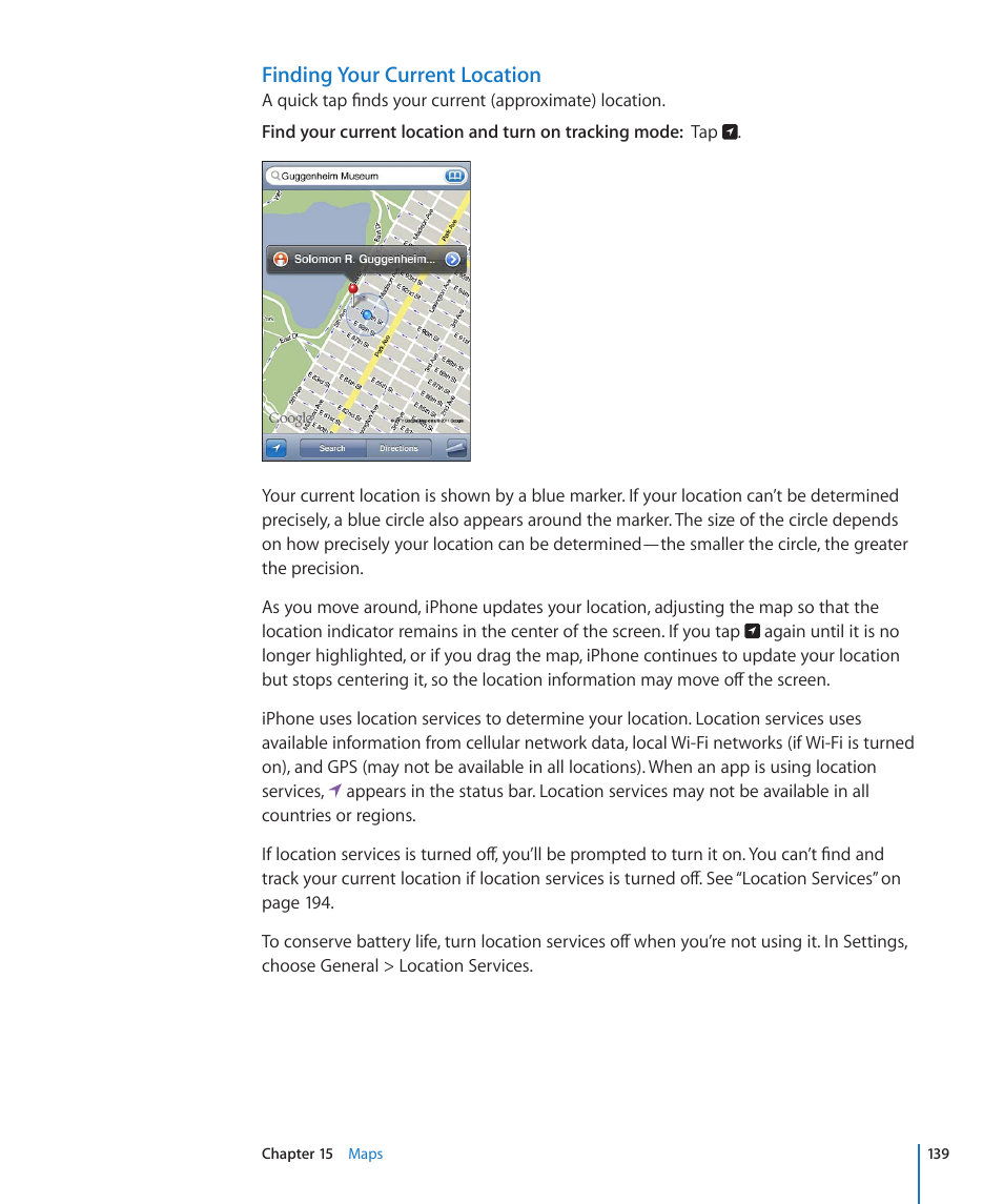 Finding your current location | Apple iPhone 4G User Manual | Page 139 / 274