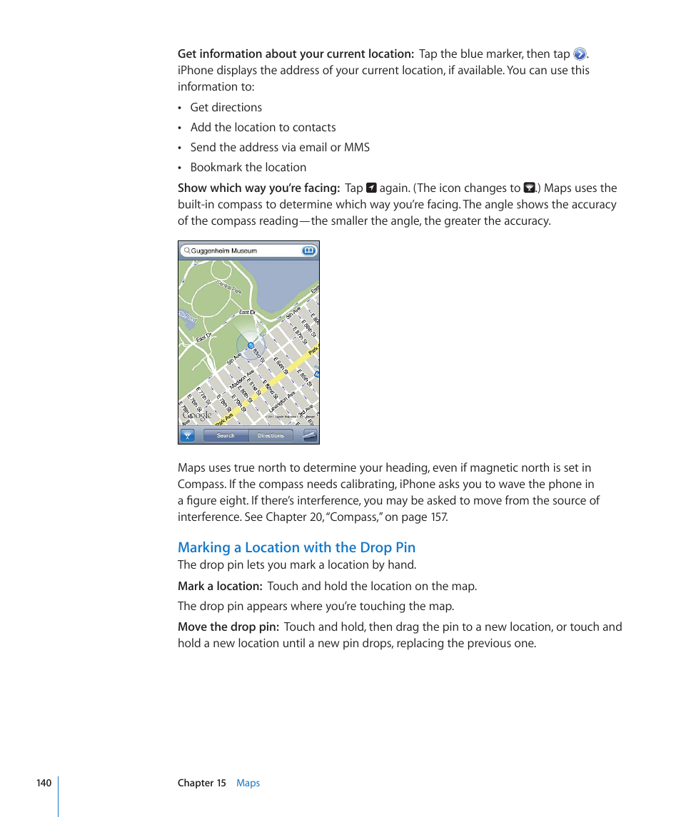 Marking a location with the drop pin | Apple iPhone 4G User Manual | Page 140 / 274