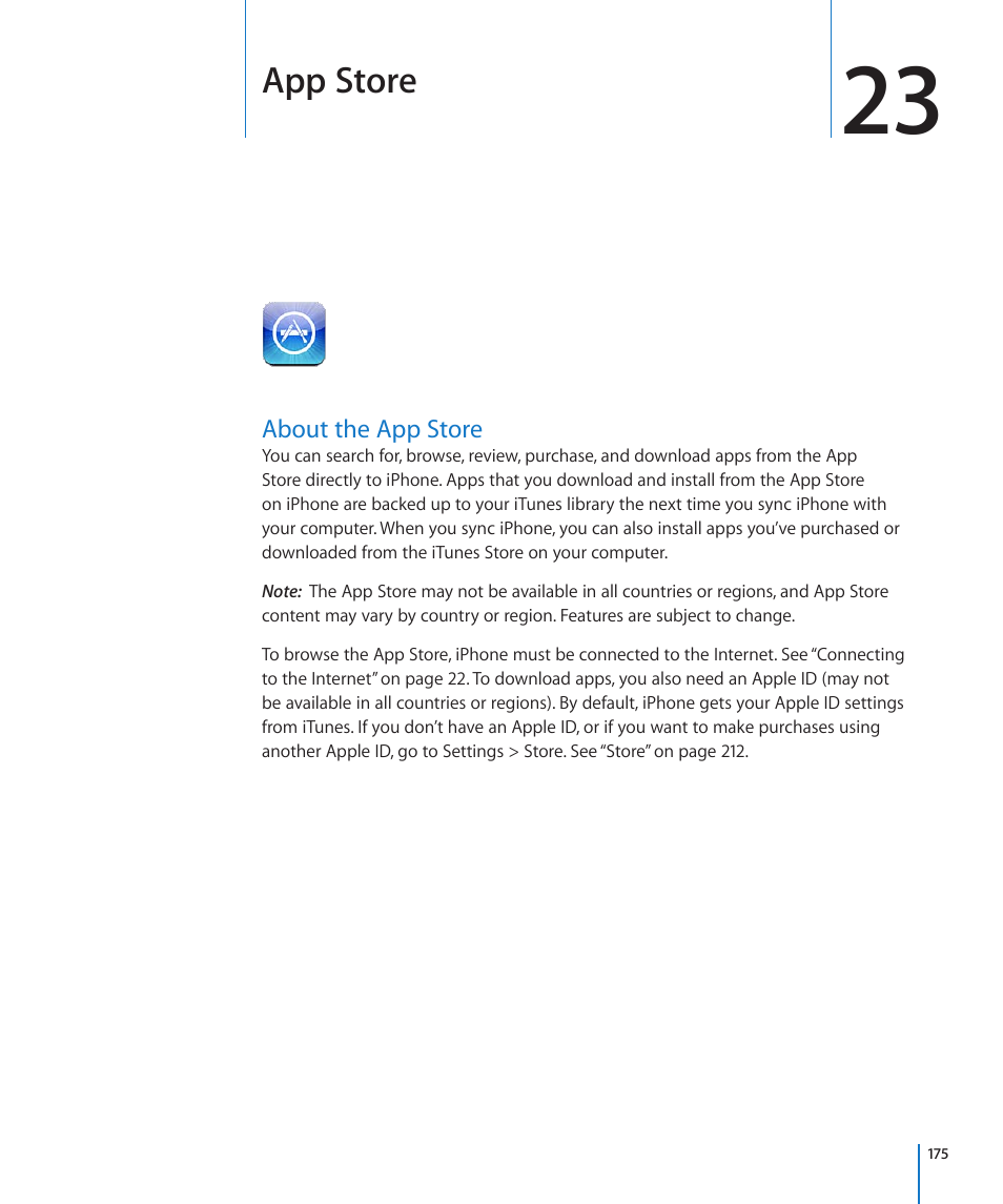 Chapter 23: app store, About the app store, 175 about the app store | App store | Apple iPhone 4G User Manual | Page 175 / 274