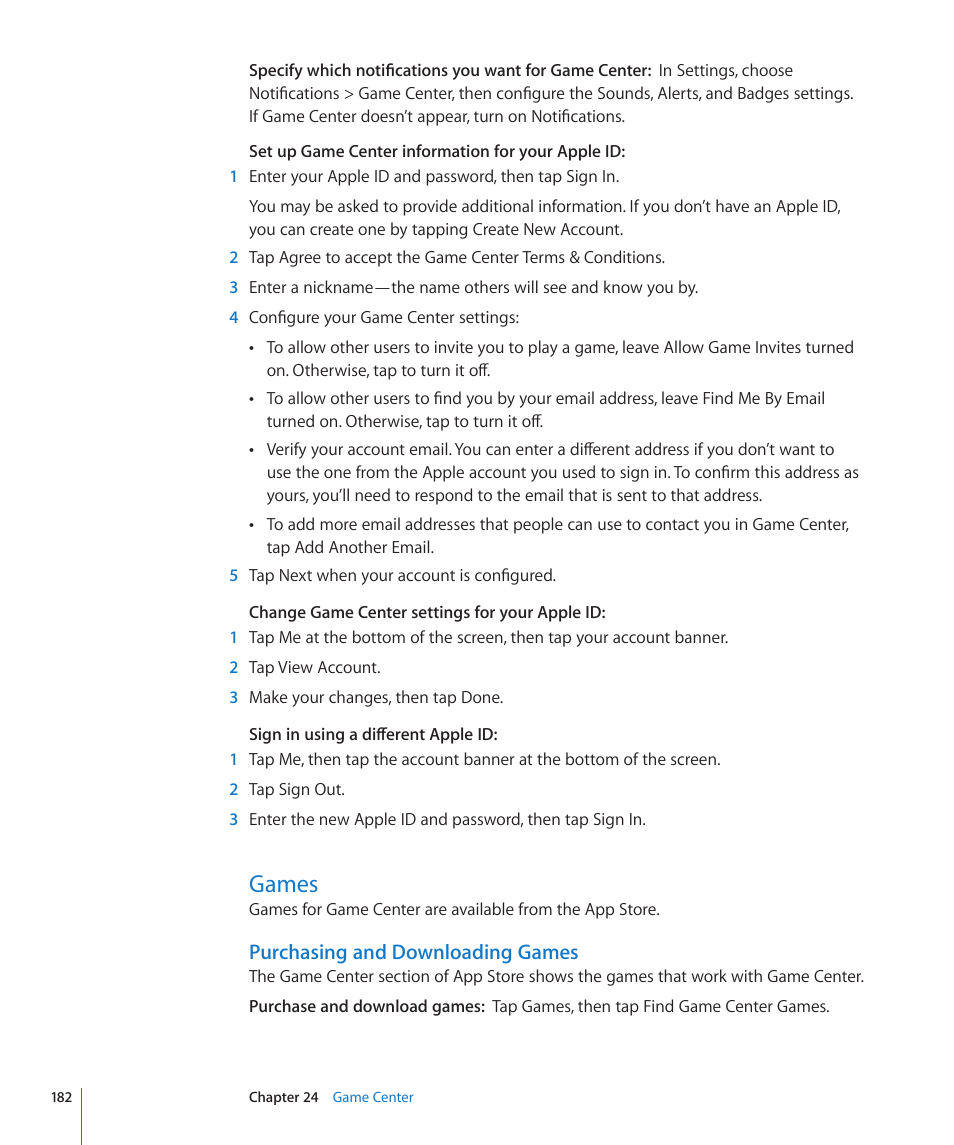 Games, 182 games, Purchasing and downloading games | Apple iPhone 4G User Manual | Page 182 / 274
