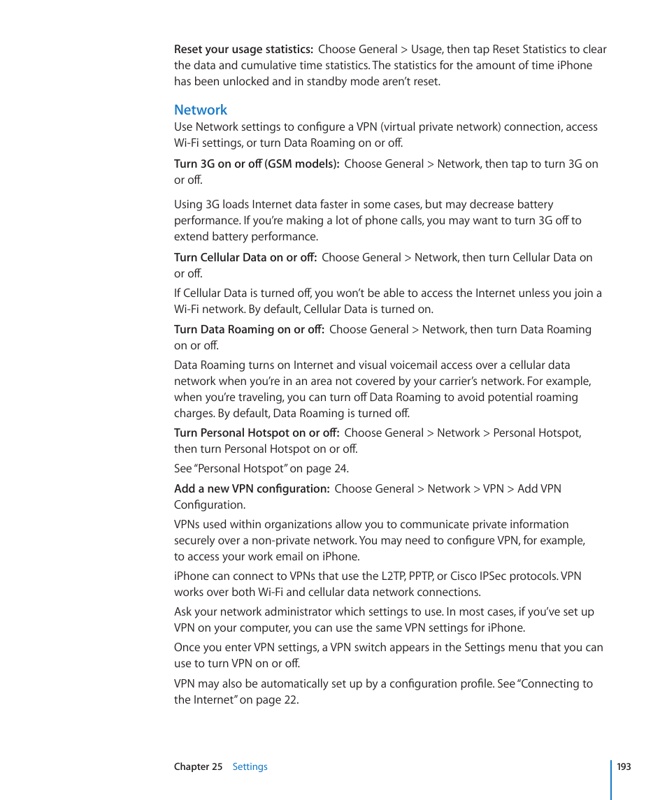 Network | Apple iPhone 4G User Manual | Page 193 / 274
