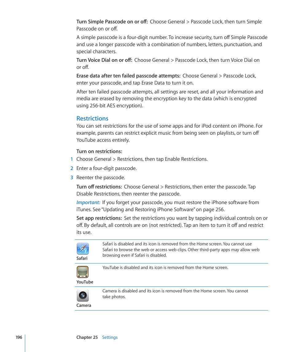 Restrictions | Apple iPhone 4G User Manual | Page 196 / 274