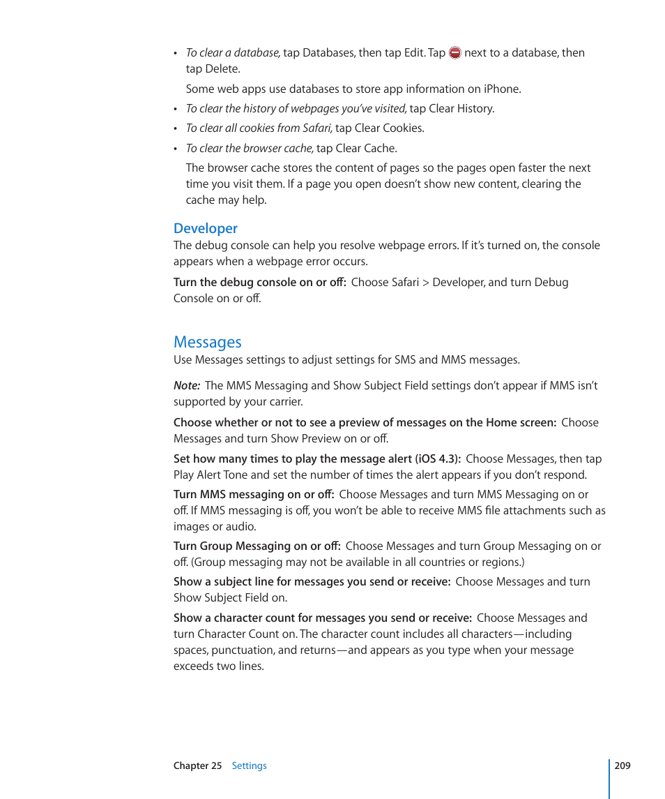 Messages, 209 messages, Developer | Apple iPhone 4G User Manual | Page 209 / 274