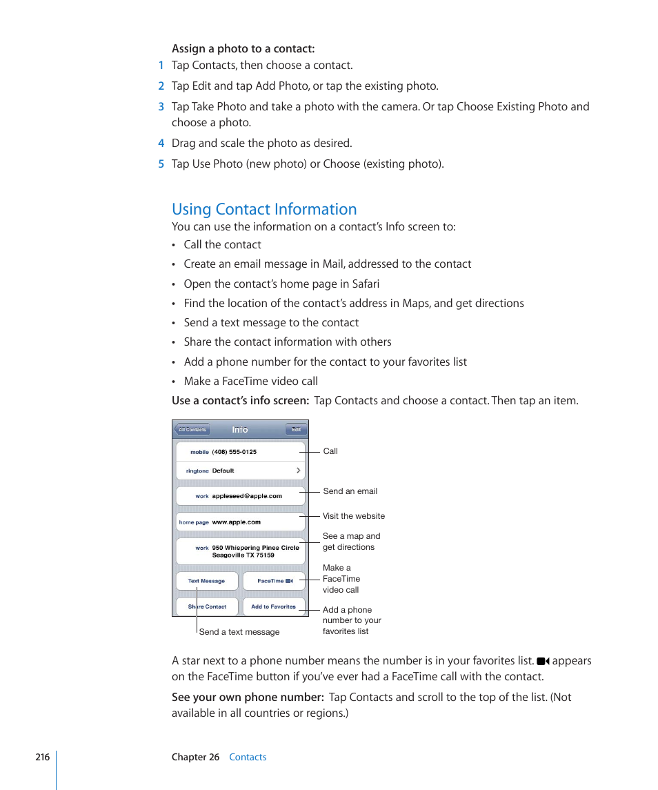 Using contact information, 216 using contact information | Apple iPhone 4G User Manual | Page 216 / 274