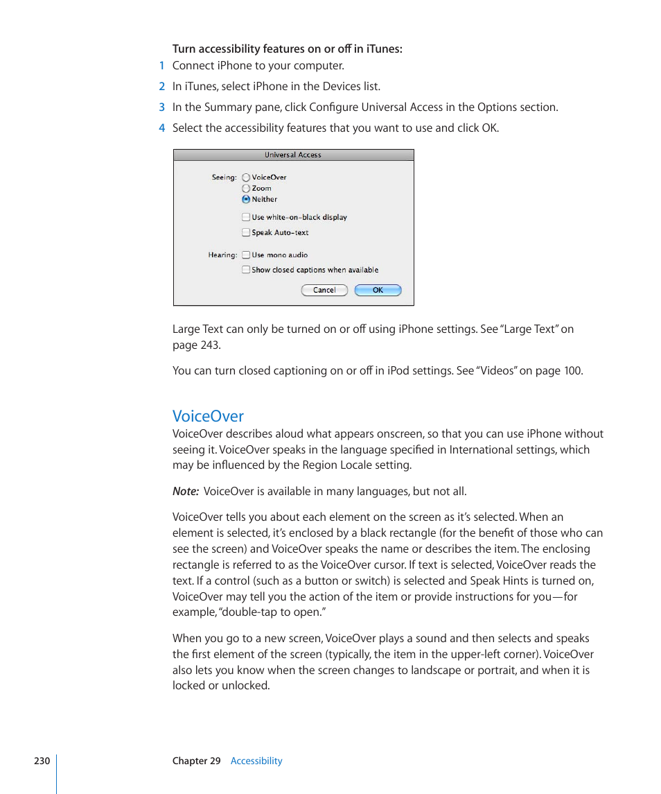 Voiceover, 230 voiceover | Apple iPhone 4G User Manual | Page 230 / 274