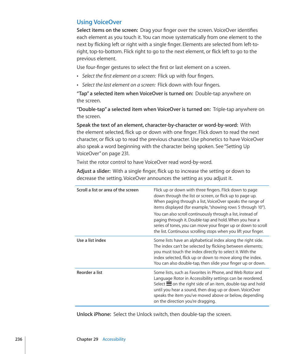 Using voiceover | Apple iPhone 4G User Manual | Page 236 / 274