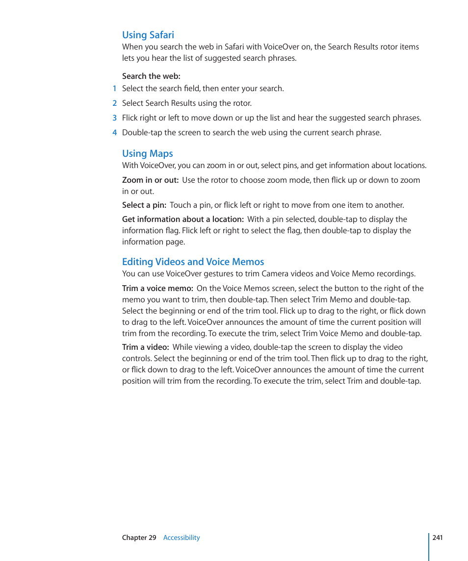 Using safari, Using maps | Apple iPhone 4G User Manual | Page 241 / 274