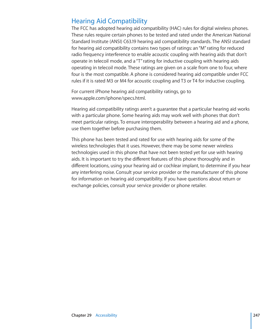 Hearing aid compatibility, 247 hearing aid compatibility | Apple iPhone 4G User Manual | Page 247 / 274