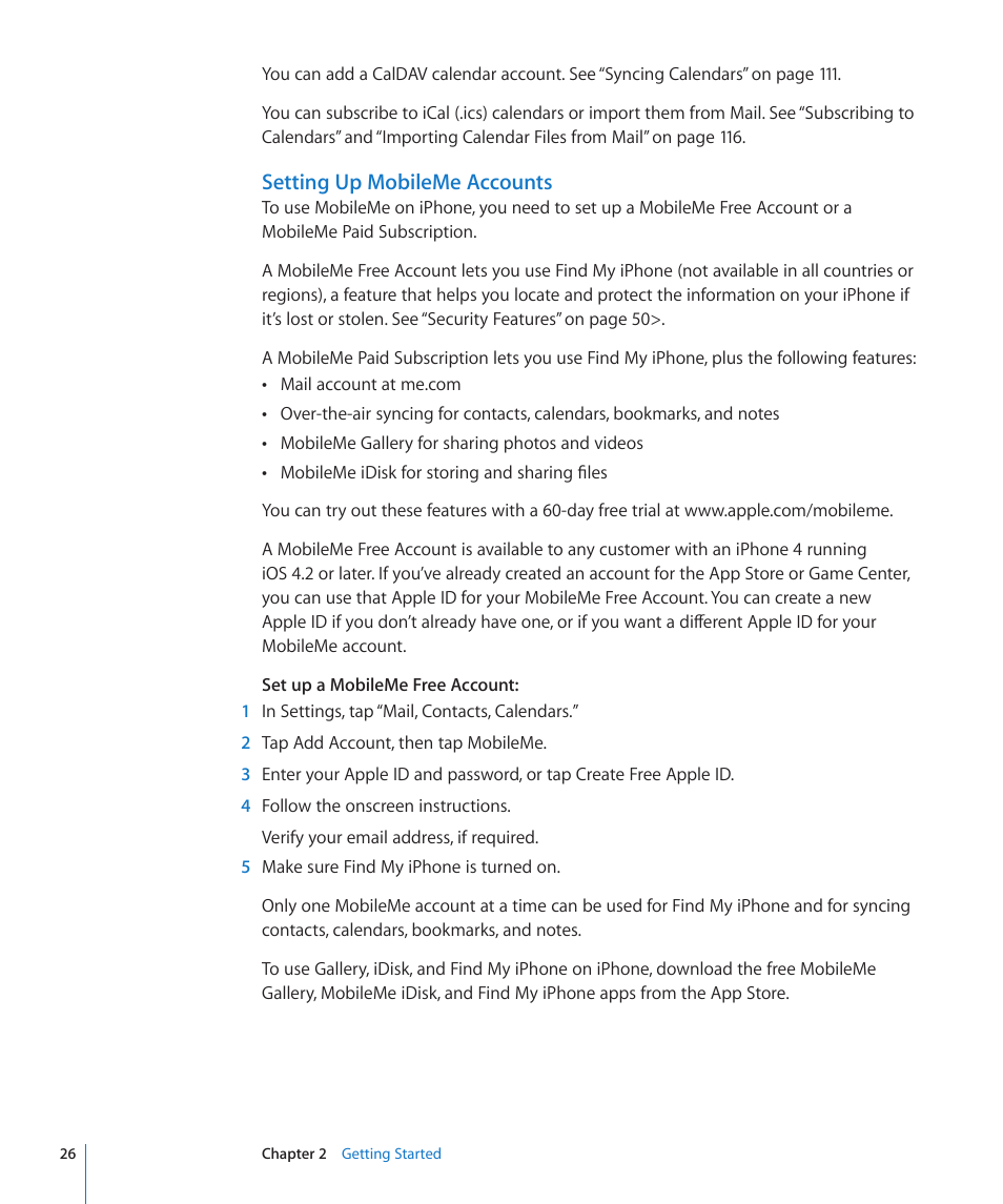 Setting up mobileme accounts | Apple iPhone 4G User Manual | Page 26 / 274