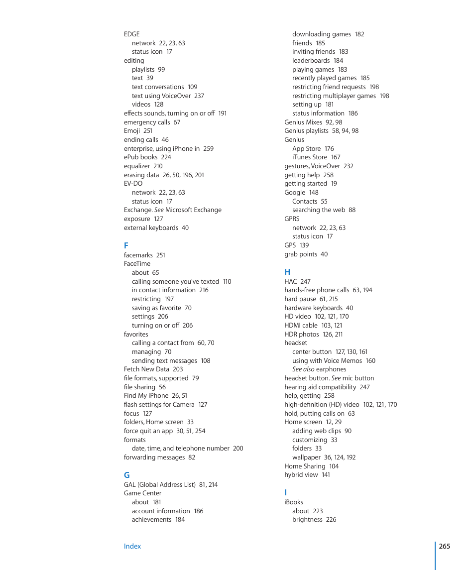 Apple iPhone 4G User Manual | Page 265 / 274