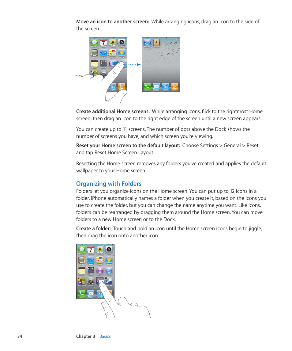 Organizing with folders | Apple iPhone 4G User Manual | Page 34 / 274