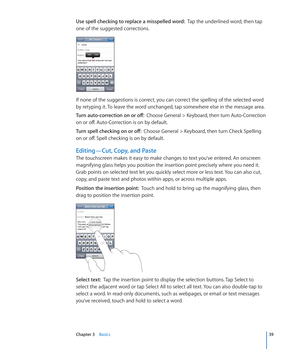 Editing—cut, copy, and paste | Apple iPhone 4G User Manual | Page 39 / 274