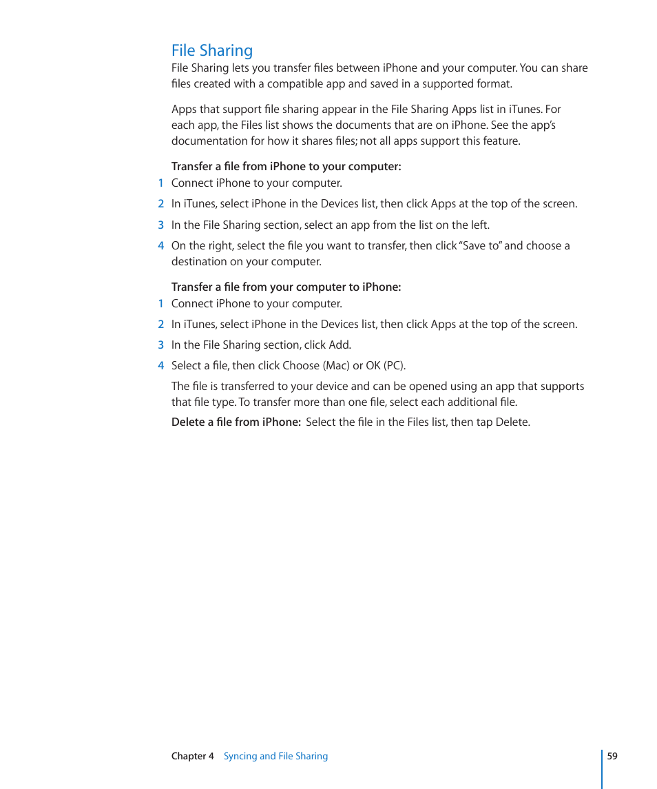 File sharing, 59 file sharing | Apple iPhone 4G User Manual | Page 59 / 274