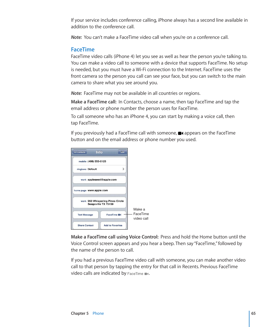 Facetime | Apple iPhone 4G User Manual | Page 65 / 274