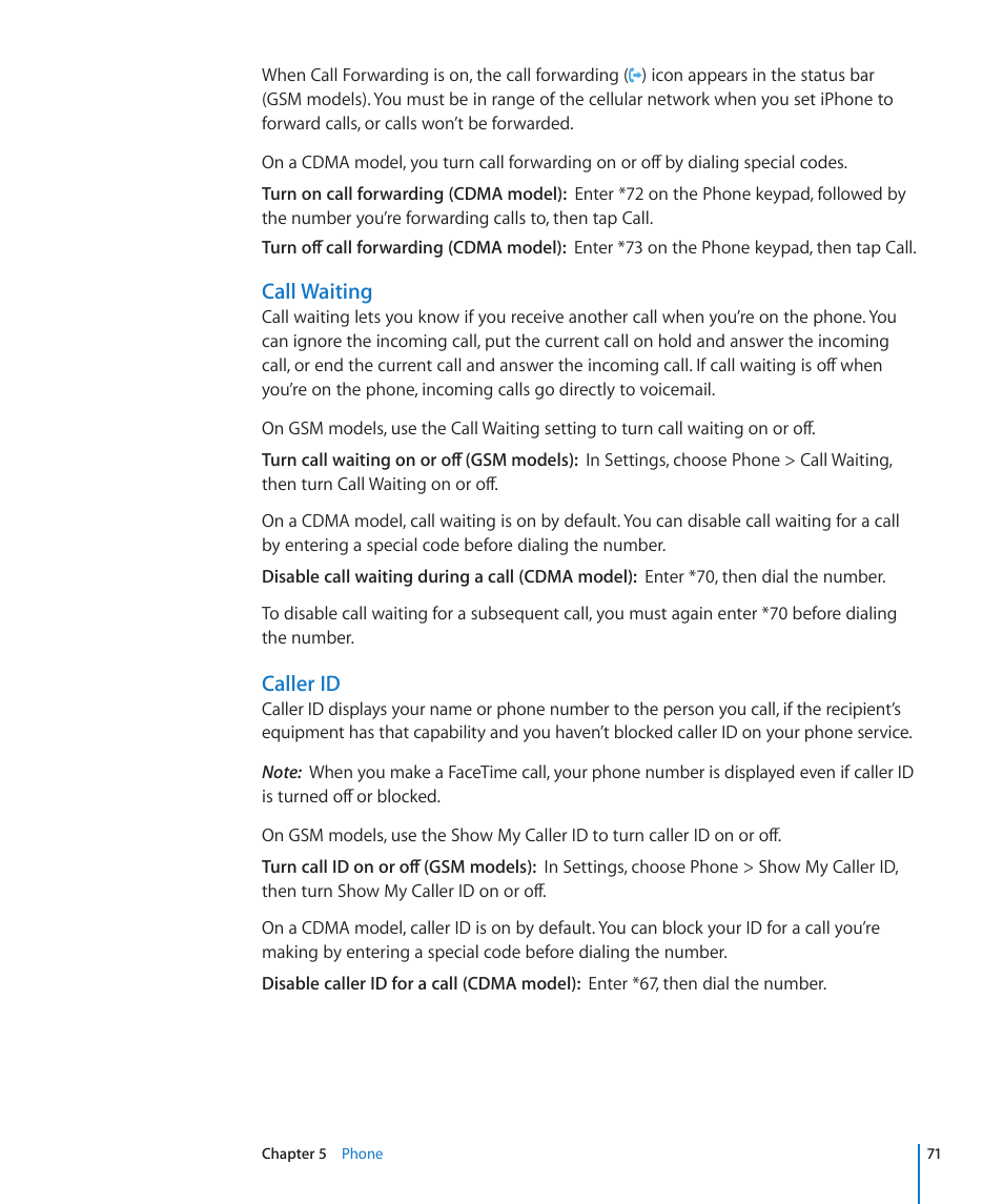 Call waiting, Caller id | Apple iPhone 4G User Manual | Page 71 / 274