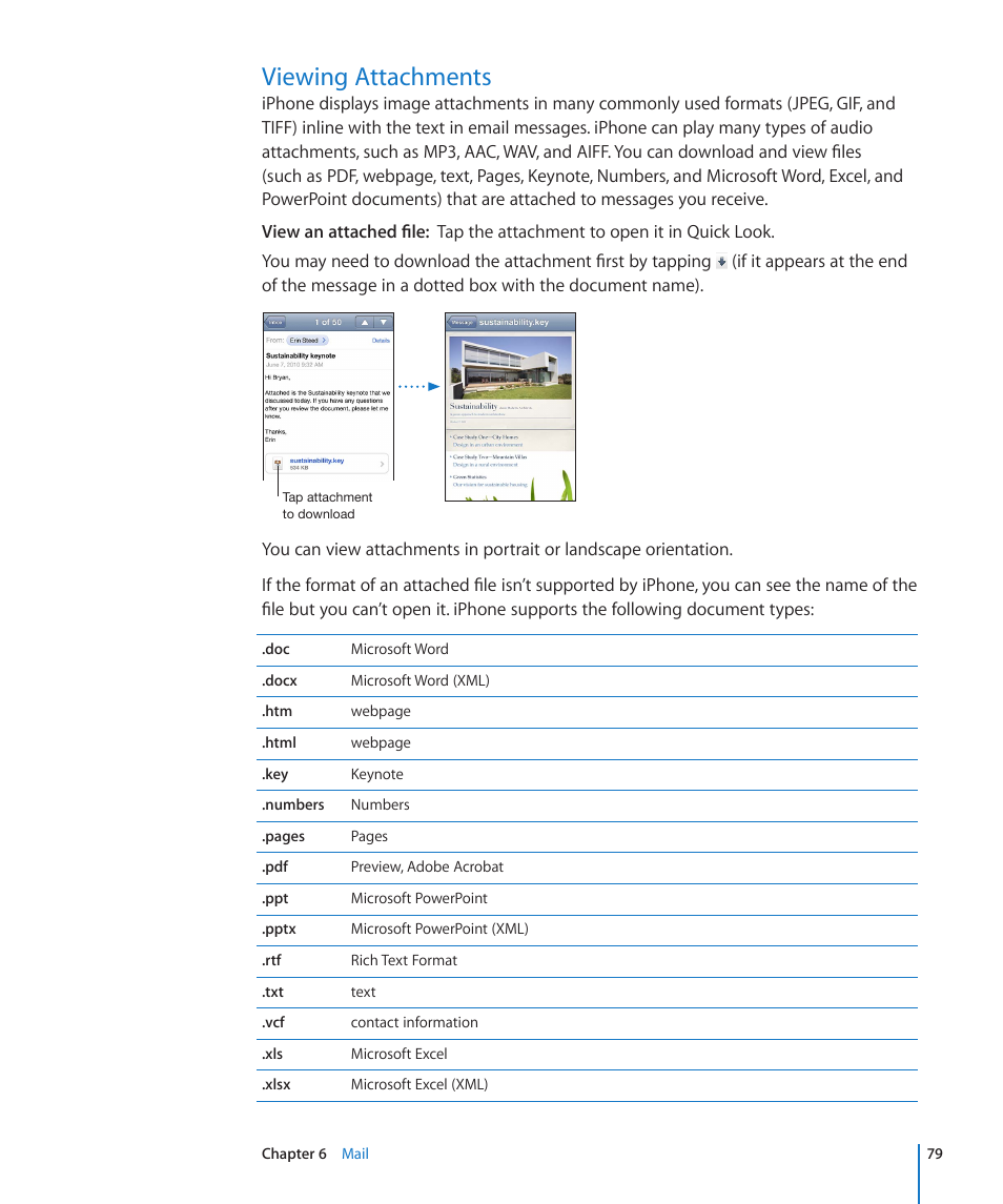 Viewing attachments, 79 viewing attachments | Apple iPhone 4G User Manual | Page 79 / 274