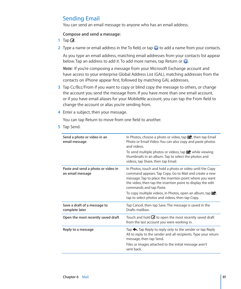 Sending email, 81 sending email | Apple iPhone 4G User Manual | Page 81 / 274