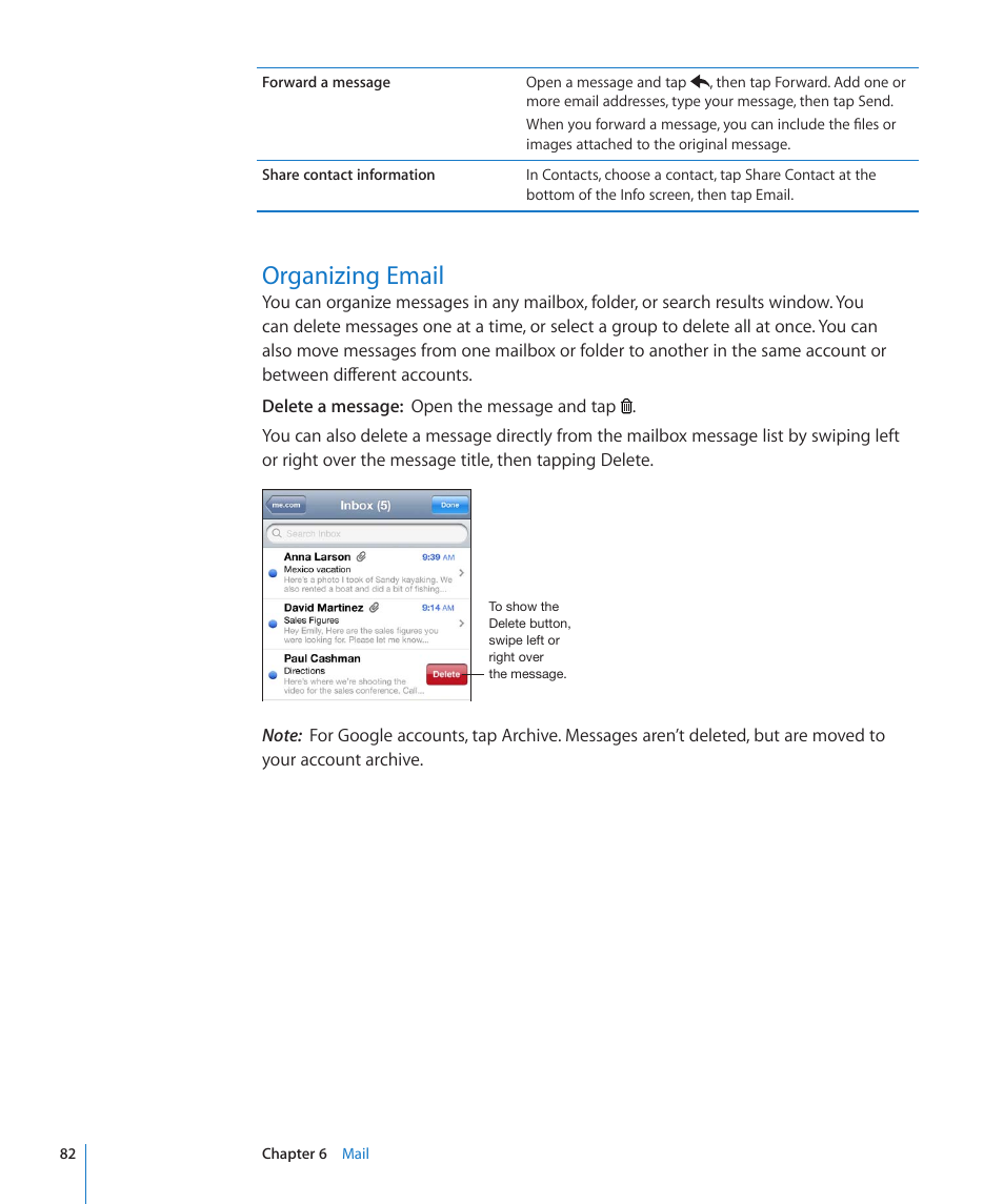 Organizing email, 82 organizing email | Apple iPhone 4G User Manual | Page 82 / 274