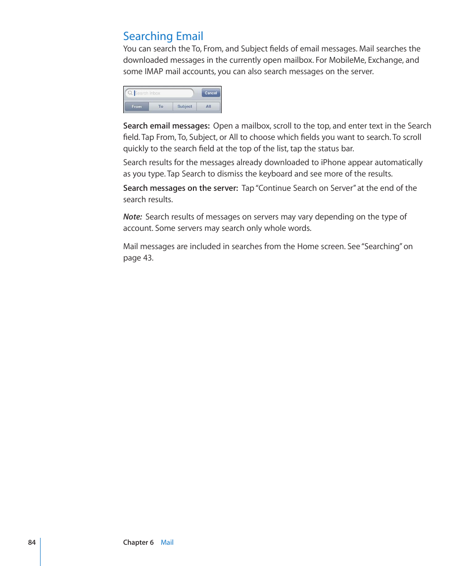 Searching email, 84 searching email | Apple iPhone 4G User Manual | Page 84 / 274