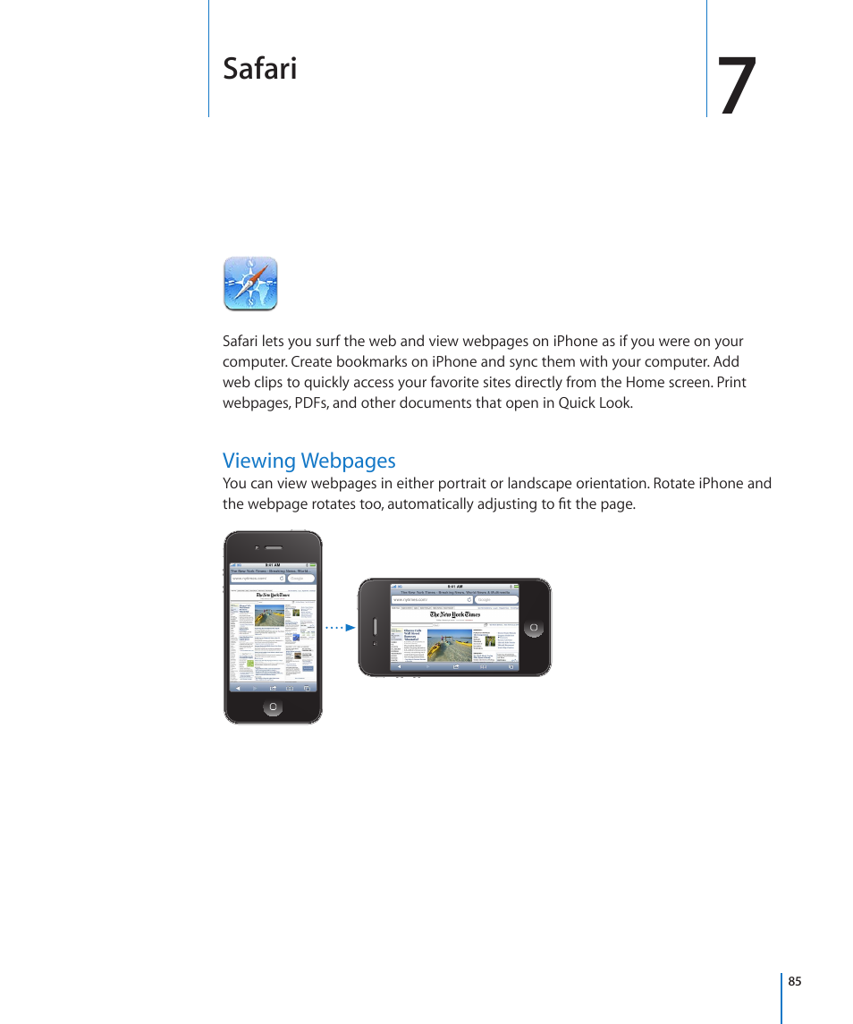 Chapter 7: safari, Safari | Apple iPhone 4G User Manual | Page 85 / 274