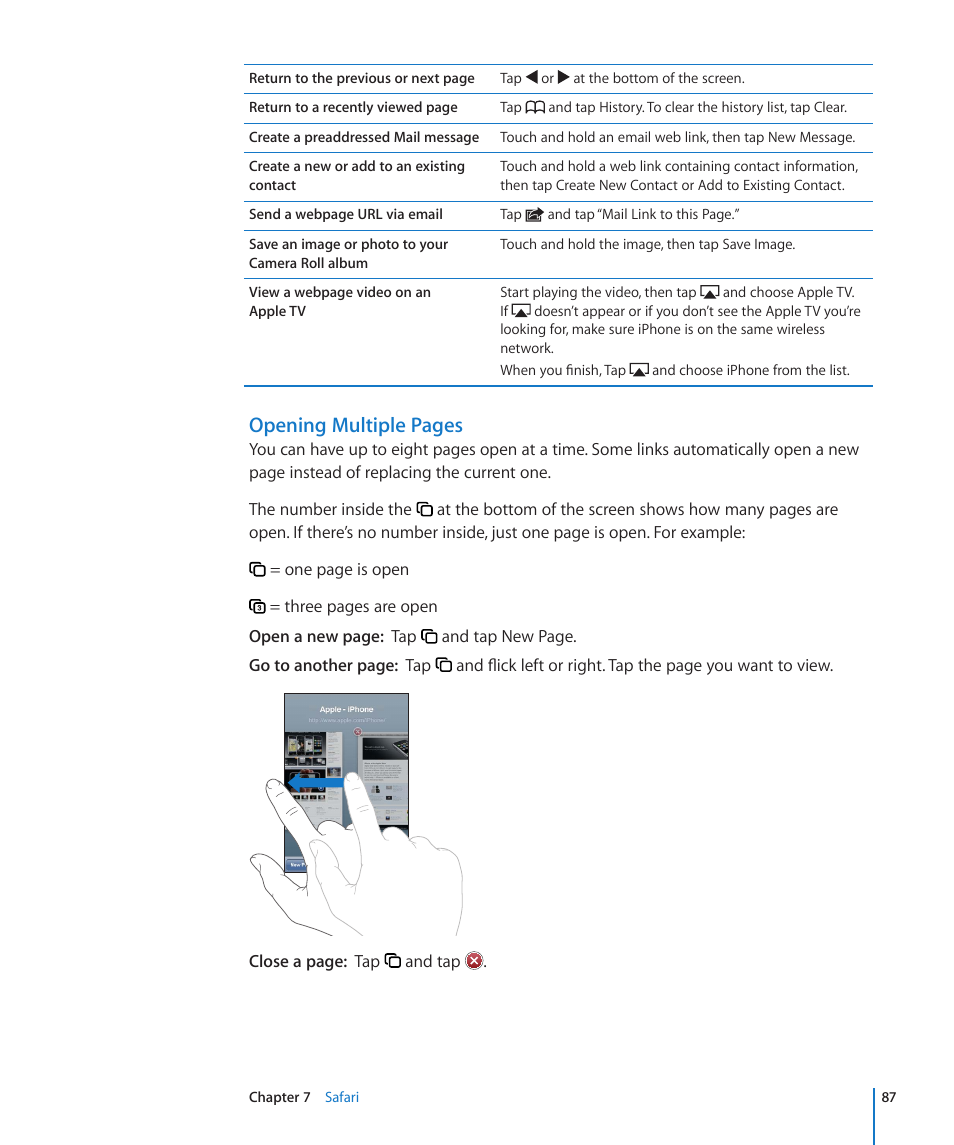 Opening multiple pages | Apple iPhone 4G User Manual | Page 87 / 274