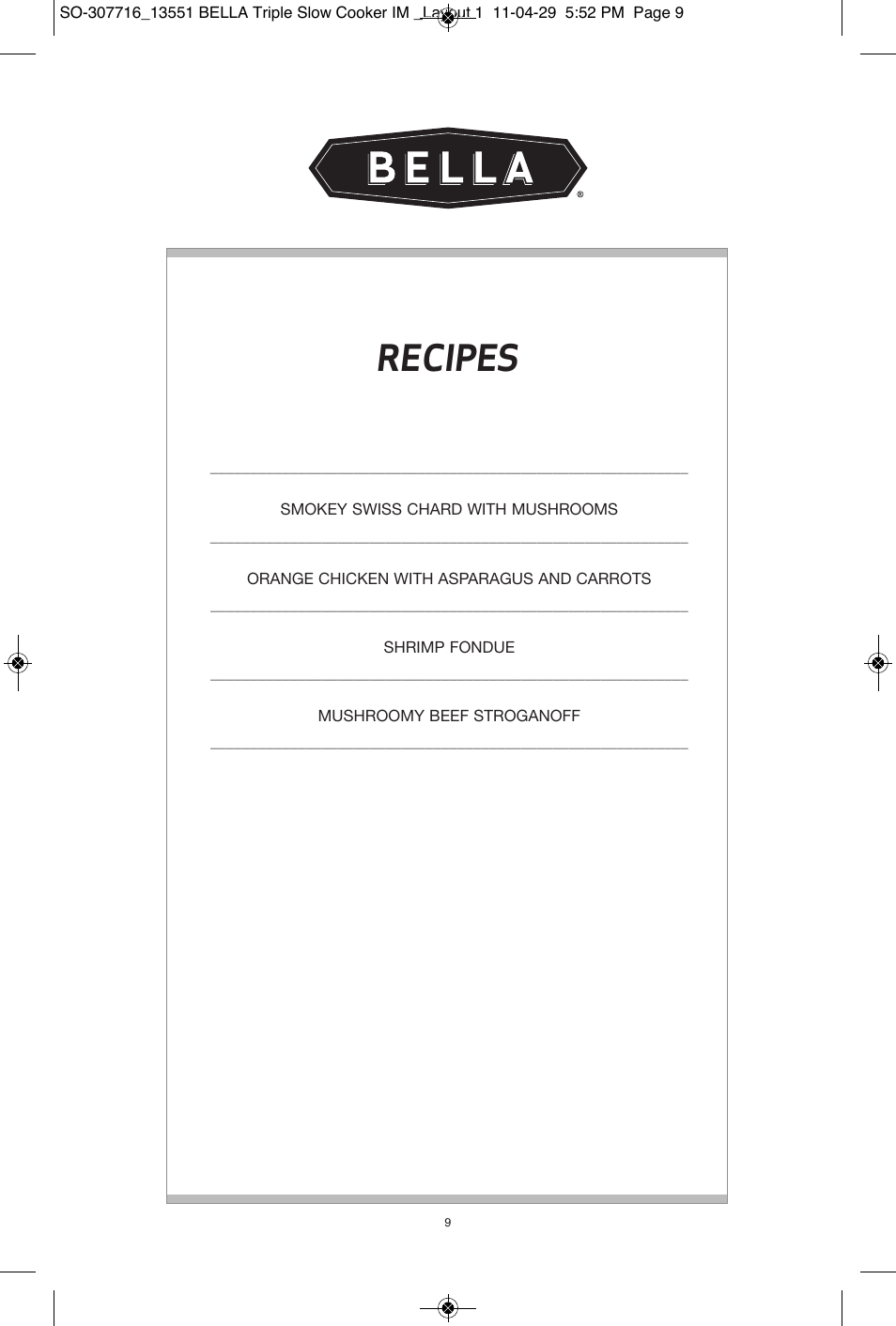 Recipes | BELLA 13551 3 X 2.5QT Triple Slow Cooker with Lid Rests User Manual | Page 10 / 38