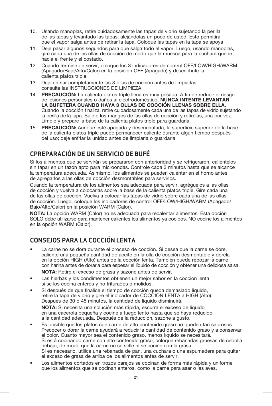 Cpreparación de un servicio de bufé, Consejos para la cocción lenta | BELLA 90048 3 x 2.5QT Triple Slow Cooker with Lid Rests User Manual | Page 22 / 29