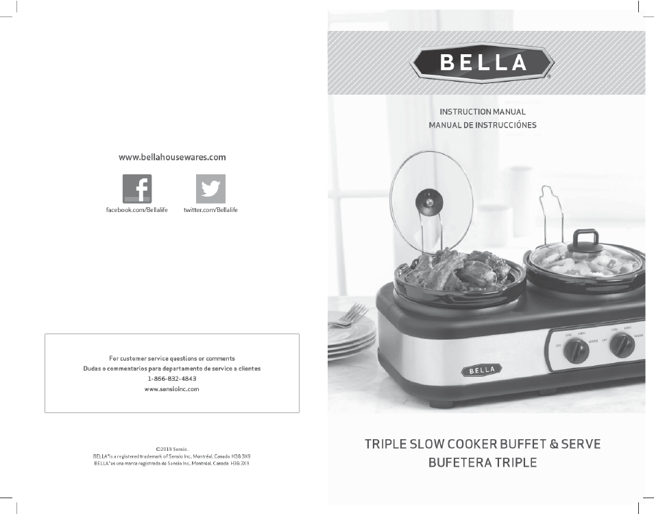 BELLA 13581 3 X 2.5QT Triple Slow Cooker with Lid Rests User Manual | 29 pages