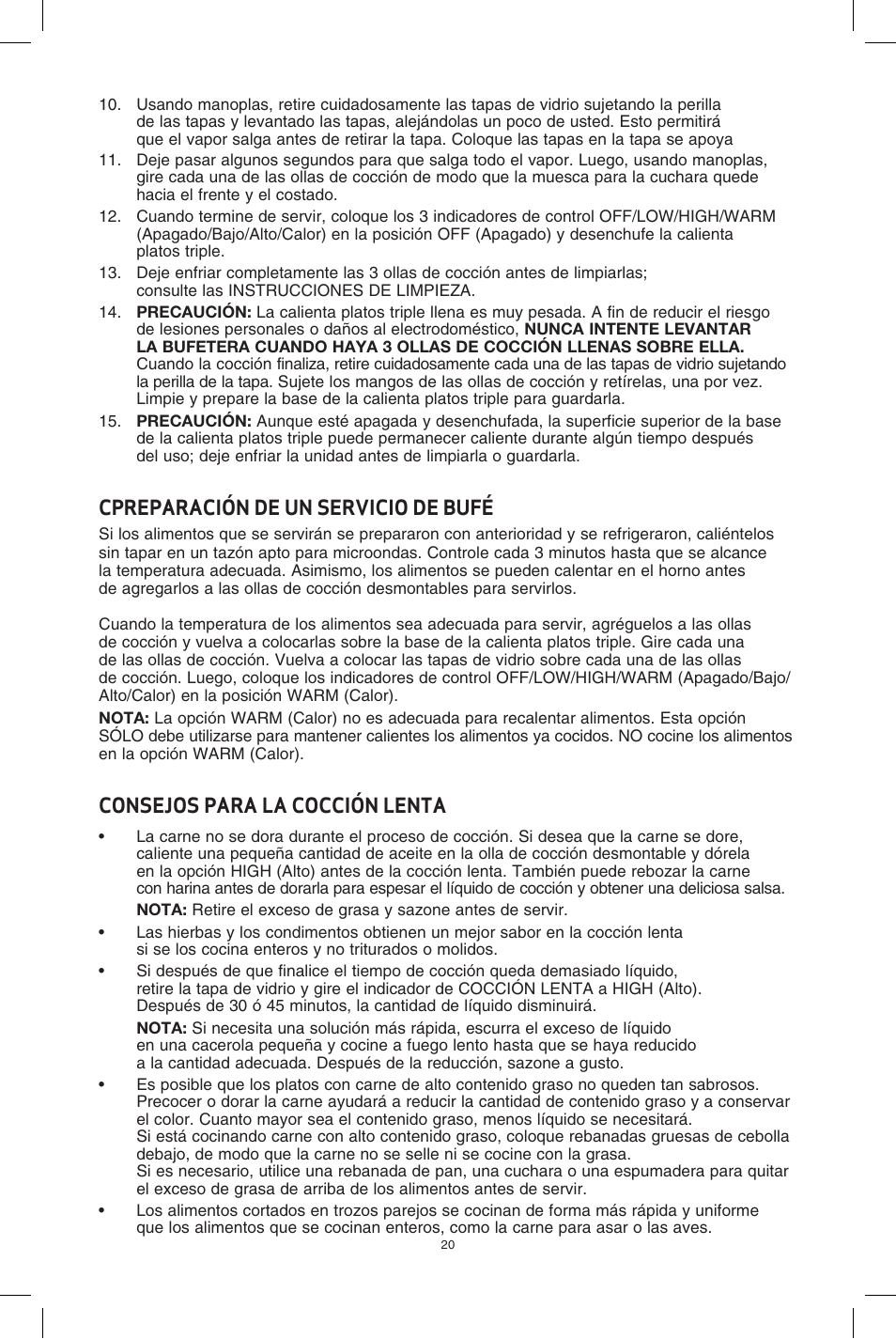 Cpreparación de un servicio de bufé, Consejos para la cocción lenta | BELLA 13576 3 X 2.5QT Triple Slow Cooker with Lid Rests User Manual | Page 21 / 29