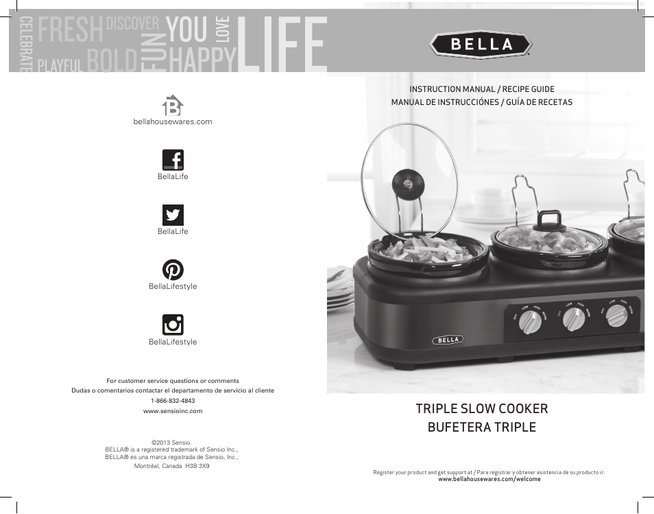 BELLA 13789 3 x 2.5QT Triple Slow Cooker with Lid Rests User Manual | 26 pages