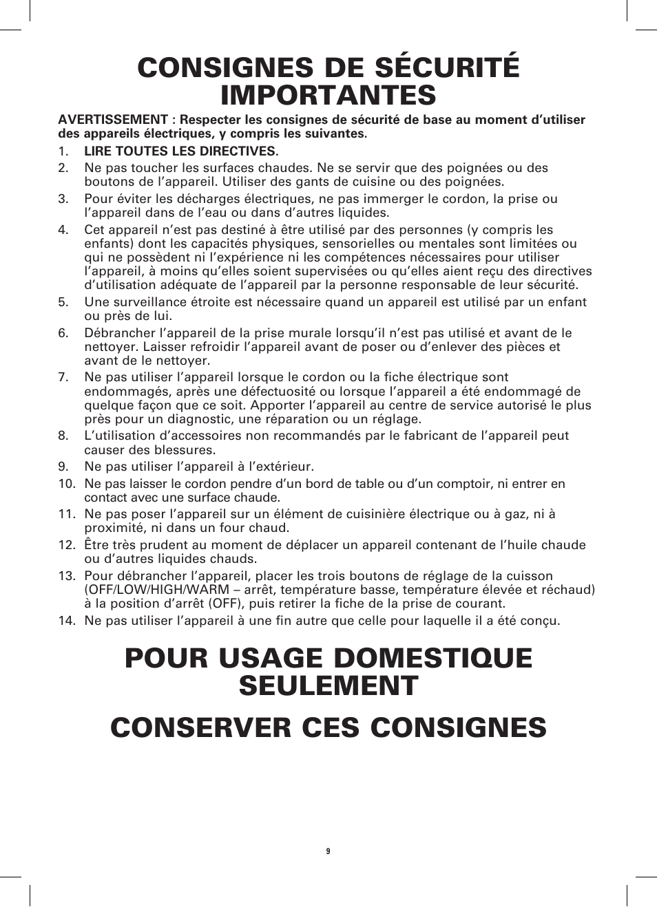 Consignes de sécurité importantes | BELLA 13698 3 x 1.5QT Triple Slow Cooker with Lid Rests User Manual | Page 11 / 28