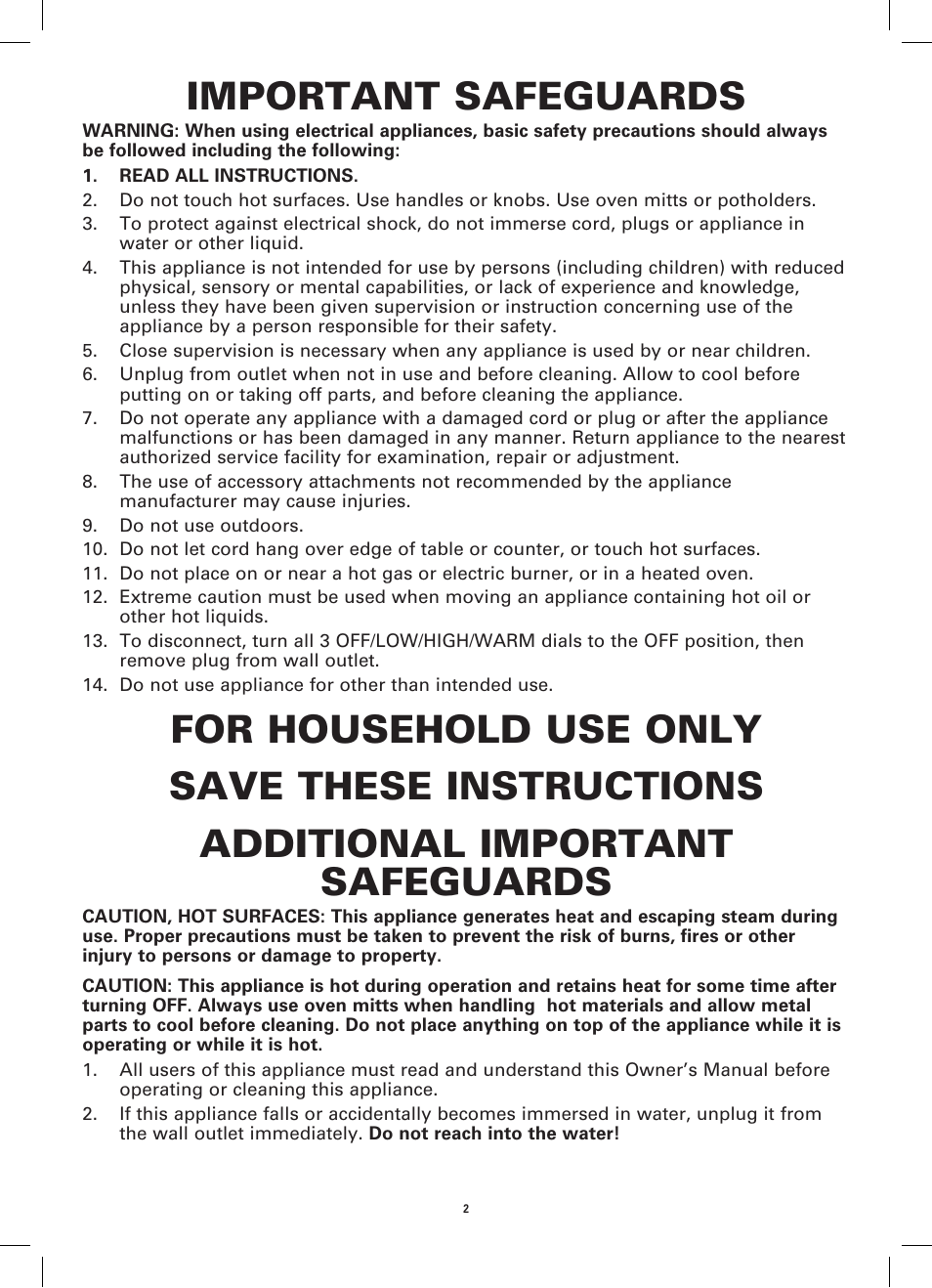 Important safeguards | BELLA 13698 3 x 1.5QT Triple Slow Cooker with Lid Rests User Manual | Page 4 / 28