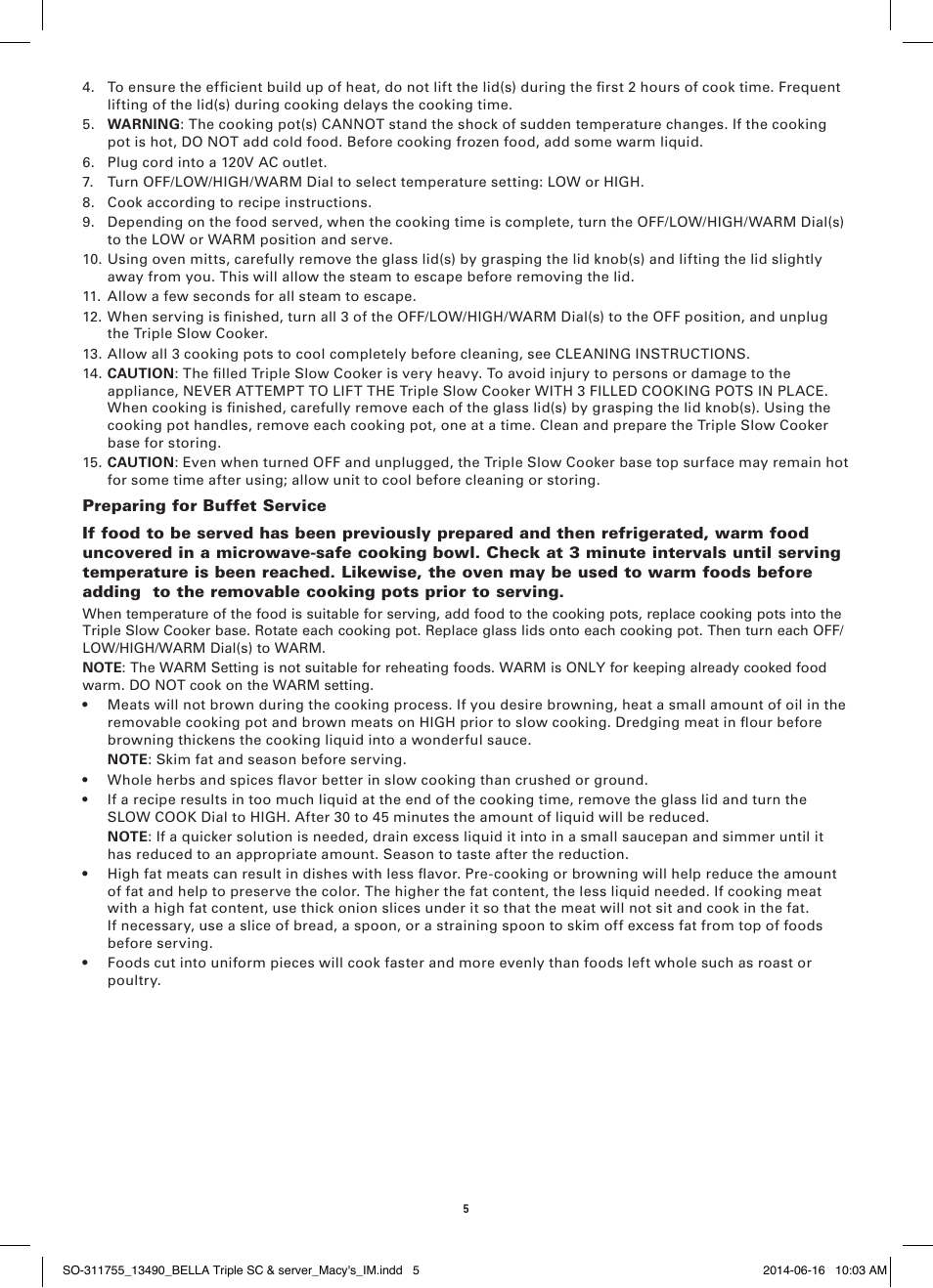 BELLA 13490 3 X 1.5 QT Round Triple Slow Cooker User Manual | Page 7 / 30