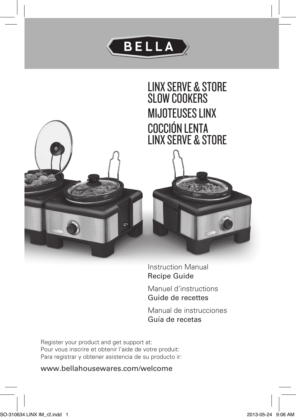 BELLA 14012 1 x 2.5 QT Linkable Slow Cooker System User Manual | 54 pages